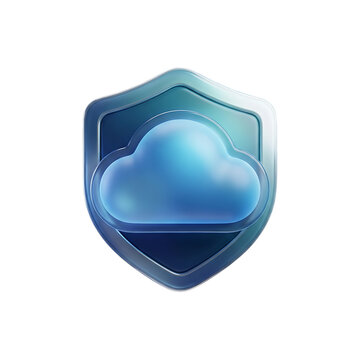 3D rendered cloud icon with shield representing data security transparent background