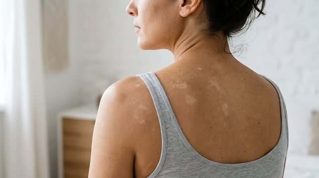 Female Back with Hypopigmented Skin Patches, Illustrating a Dermatological Condition or Skin Health Concern