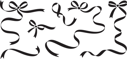 Fototapeta premium Set of decorative satin ribbons and bows for gifts, invitations, and holiday cards on transparent background.
