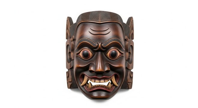 Traditional Indonesian Hand Carved Wooden Demon Mask.