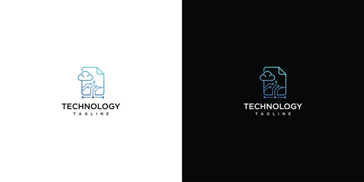 Cloud File Technology Logo Icon Design Concept for Digital Data Storage