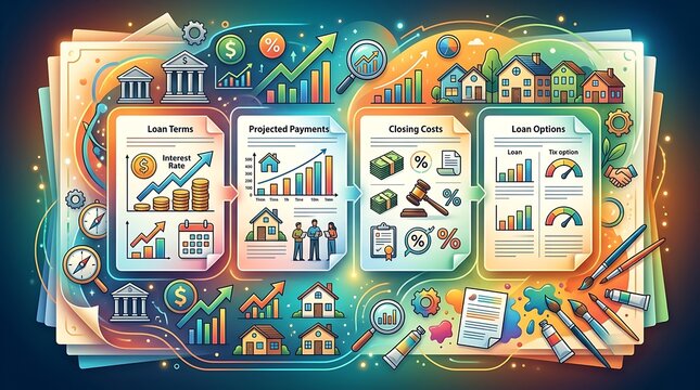 Mortgage loan process infographic showing real estate finance steps