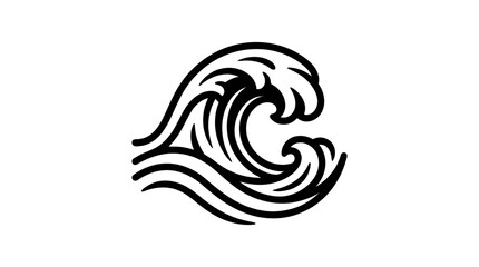 Fototapeta premium Crashing sea wave outline illustration.