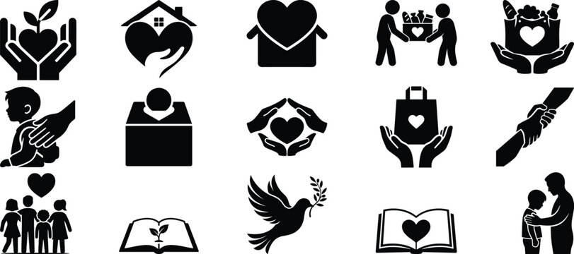 Charity Silhouette Icon Set Non Profit Vector Collection