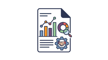 Obraz premium Data analysis document with charts and gear icon.