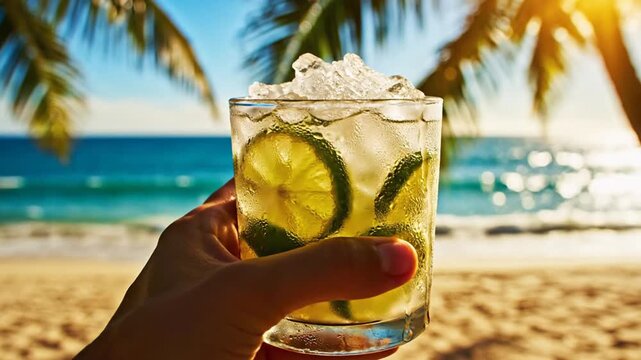Refreshing Cocktail on Tropical Beach Vacation.