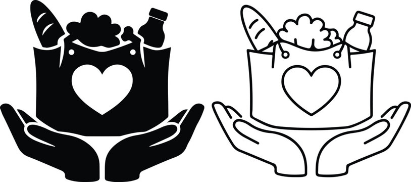 Food Drive Donation Grocery Bag Vector Icon For Charity Logo