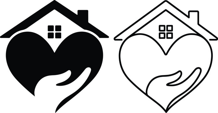 Shelter Care Home Heart Hand Vector Icon For Charity Logo