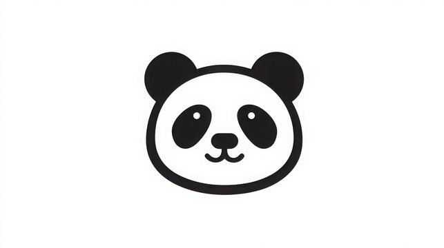 Cute Panda Face Illustration in Minimalist Style on White Background