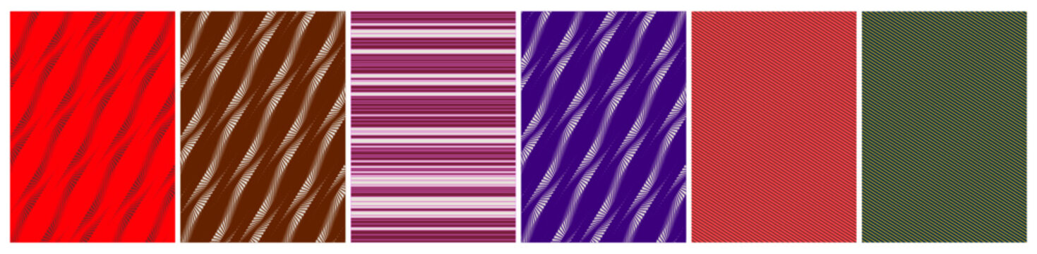 Colorful abstract patterns and fabric textures collection wavy lines, horizontal stripes, and diagonal woven textile designs in various colors