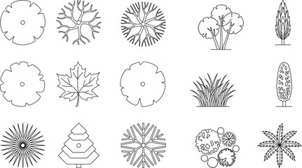 Architectural Trees and Plants Top View and Elevation Plan Symbols Black © DolanAktar