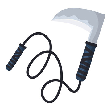Traditional Japanese kusarigama chain sickle weapon vector illustration