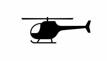 Black helicopter silhouette vector icon, minimalist chopper aircraft profile, isolated rotary wing aviation symbol for transport and logistics design © Adam