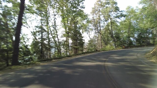 Hyperlapse Driving of Sequoia National Park Generals Highway Southbound 05 Rear View Sierra Nevada Mountains California USA