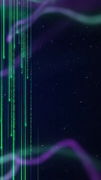 Abstract digital background with glowing green vertical lines and soft light waves