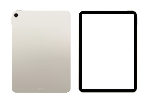 Photorealistic detailed modern gold tablet mockup. Front and rear view isolated on transparent background. Vector PNG