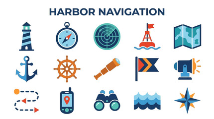 Nautical navigation icons for maritime and harbor safety © Multivision