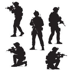 Fototapeta premium silhouettes of modern soldiers in vorious pose vector design