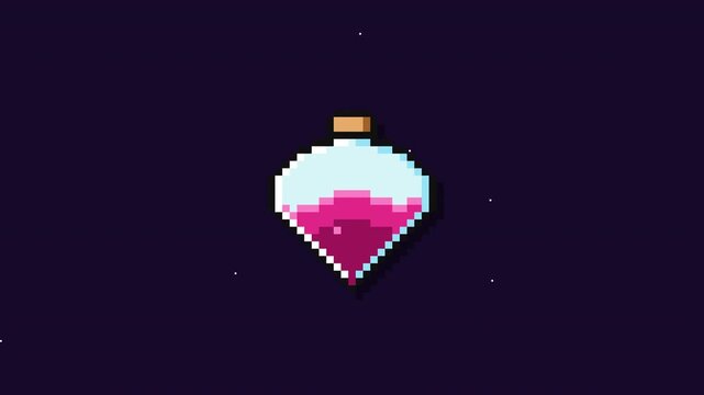 Pixel art magical potion bottle floating in space