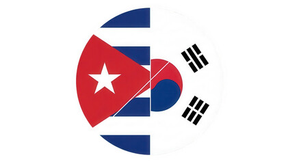 Obraz premium Combined flag of Cuba and South Korea in a circular shape isolated on transparent background