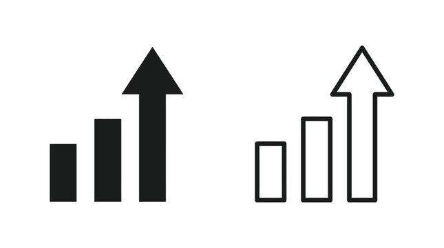 Bar graph with upward arrow flat icon on white background
