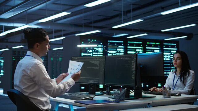 System administrator plans disaster recovery for infrastructure inside a server farm, where database reliability, data integrity and technical records guide during operational server checks