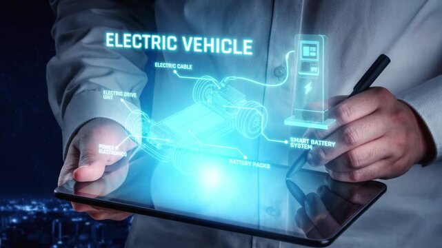 Structure of electric car showing battery system, traction motor, control units, and charging station for understanding EV functionality and energy flow Marrow