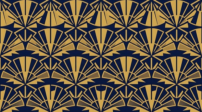 Elegant art deco gold fan pattern on navy blue background