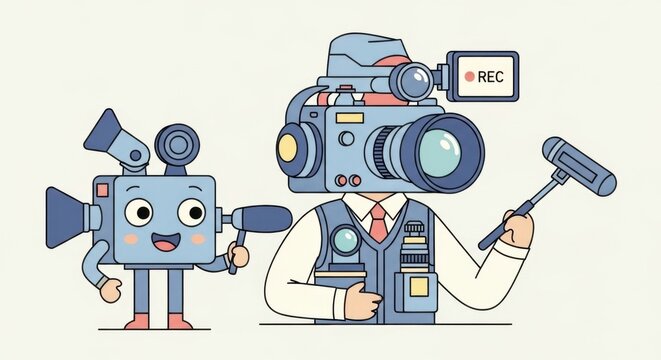 Cartoon Cameraman and Camera Crew Illustration.