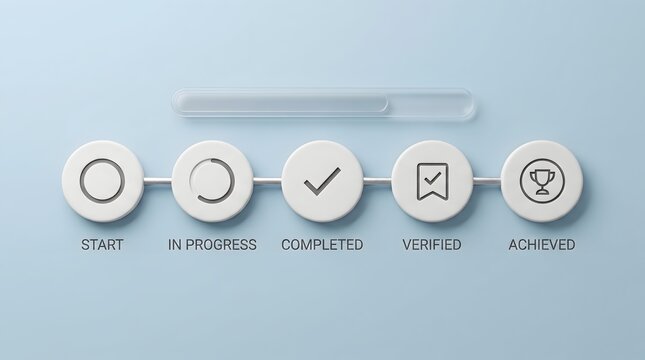Five step process progress bar infographic with icons