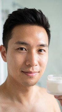 Asian man smiling confidently in studio portrait. Close-up headshot of young male professional with natural expression and clean background.