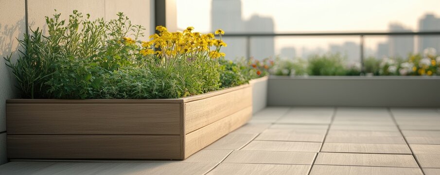 Urban minimalist rooftop garden blending interior gardening and modern nature