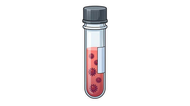 Blood sample tube with red cap for medical testing. Clinical lab specimen container for diagnostic analysis and healthcare research.