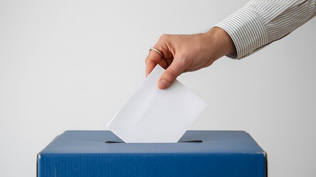 Hand inserting paper ballot into ballot box for voting and election
