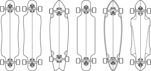 Longboard skateboard line icon set vector illustration extreme sports deck collection design project.eps © MdAzahar