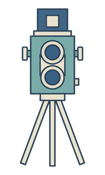 Minimalist icon of a vintage twin-lens reflex camera on a tripod isolated on white background flat design photography concept