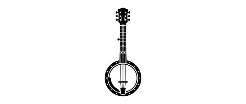 Black banjo silhouette on a white background