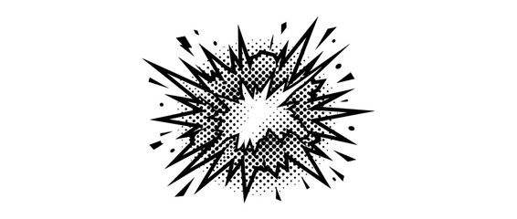 Explosion Graphic with Halftone Dots and Sharp Rays © Grid
