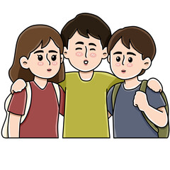Three young friends hugging together friendship concept vector