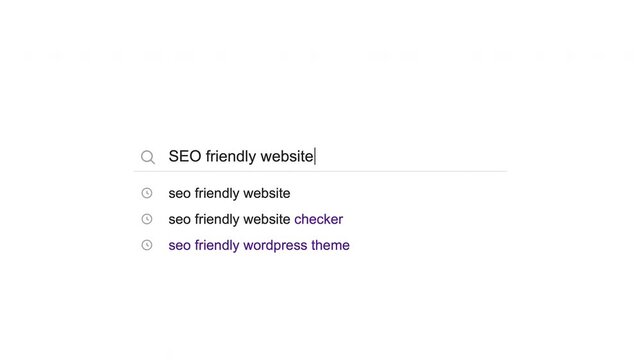 Search bar with predictive text suggestions for SEO topics