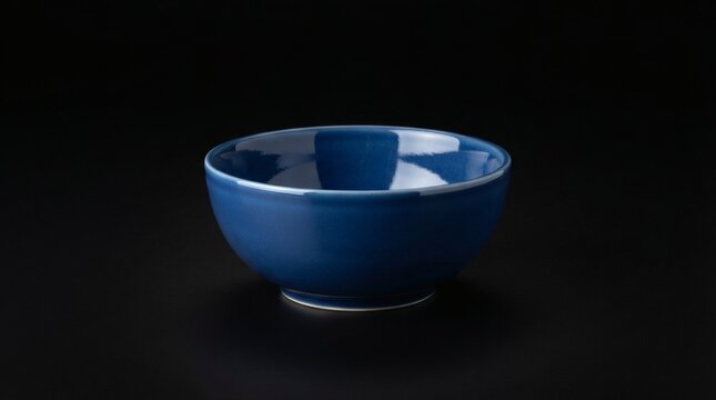 Single Blue Ceramic Bowl Centered Isolated Smooth Glossy Surface Minimalist Design

