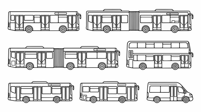 Collection of Bus Silhouettes: City, Articulated, Double Decker & Mini Van