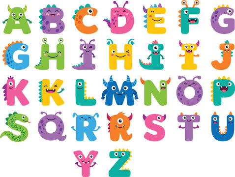 Cute Monster Alphabet Character Set Featuring Colorful Cartoon Letter Creatures for Childrens Education School Projects Nursery Decor and Playful Graphic Designs