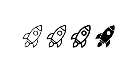 Naklejka premium Rocket Ship Icons, Space Exploration Symbols, Futuristic Launch Vehicles, Vector Graphics Set