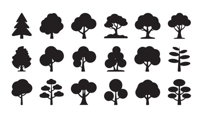 Obraz premium Collection of stylized tree silhouettes for nature and park designs.
