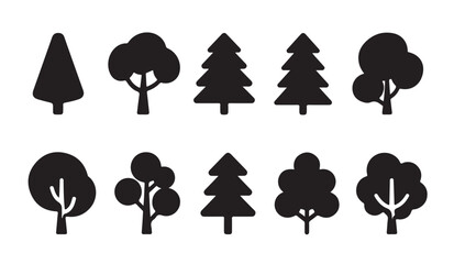 Obraz premium Set of various tree silhouette vector icon designs for nature and forest concept illustration.