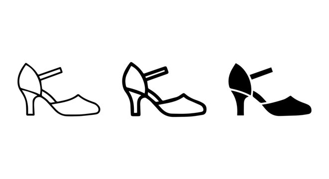 Elegant Dance Shoes Vector Icons, Classic T-Strap Heels Set, Ballroom Footwear Graphics