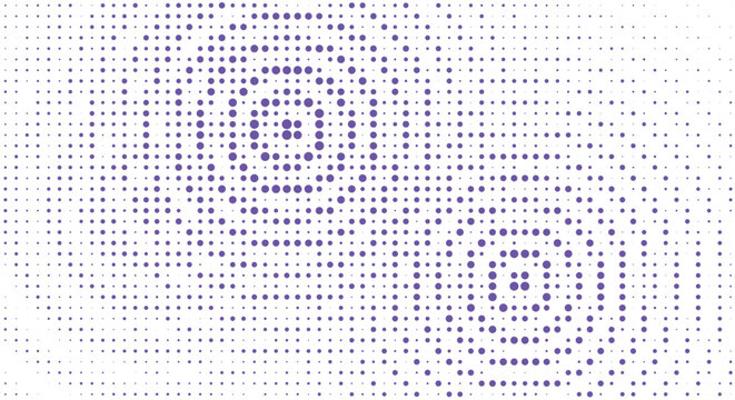 White halftone radial ripple texture. purple dotted overlapping circles, abstract sonic waves, retro pop art dots. for clean music festival posters, minimal event flyers. dotted vector art.