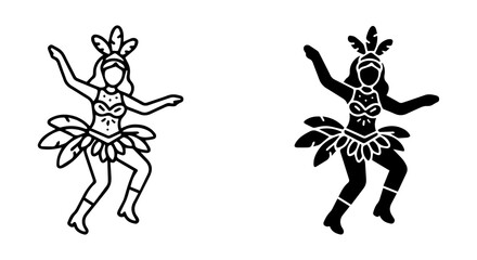 Fototapeta premium Carnival Dancer Silhouette, Festive Woman Vector Art, Celebration Costume Icon, Samba Performance Illustration