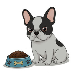 A french bulldog and his food.